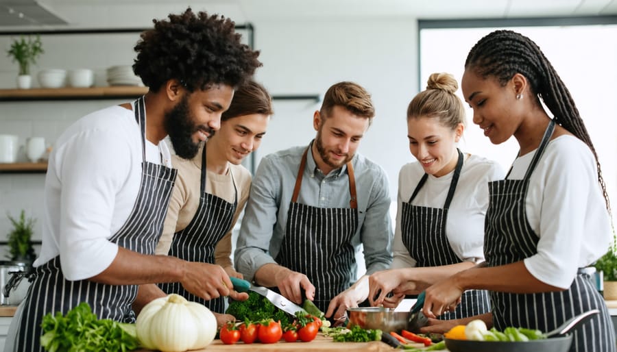 Community members collaborating in a shared kitchen space