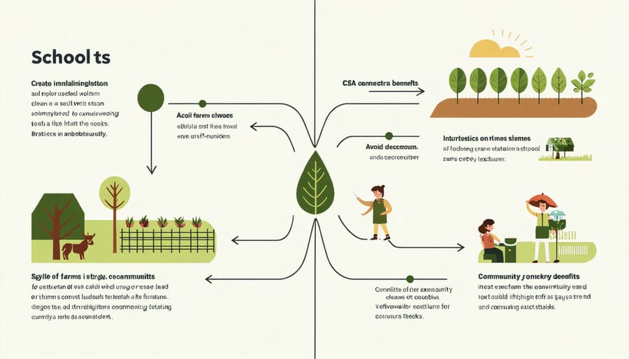Visual diagram illustrating the relationships and benefits between farms, schools, and community