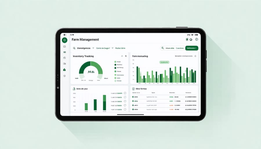 Digital farm management dashboard displaying produce inventory and sales data