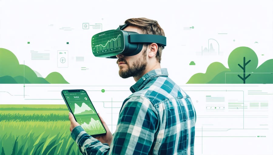 Agricultural professional using AR technology to access real-time crop data