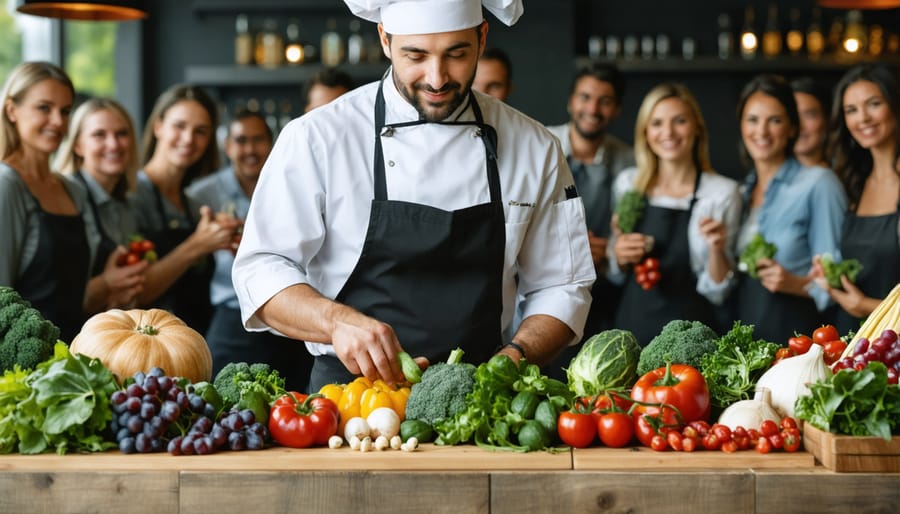 Chef demonstrating cooking techniques with local produce at Coventry Farmers' Market