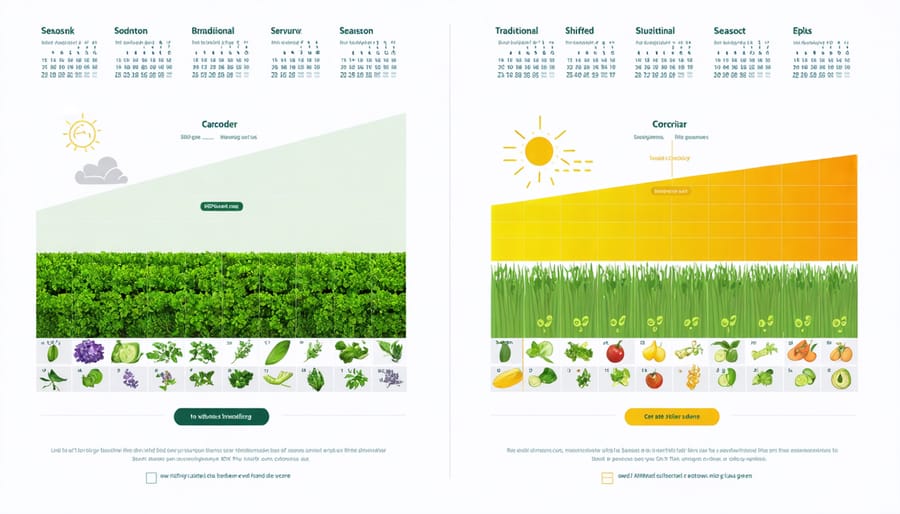 Visual comparison of traditional growing season timeline versus climate-changed growing season timeline