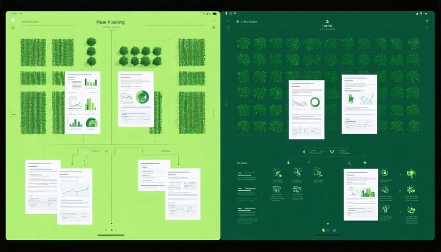 Side-by-side comparison of traditional farm planning methods and modern AI-powered digital solutions