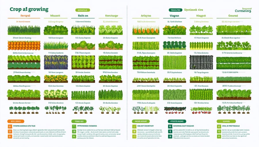 Visual timeline showing planting and harvesting schedule for different crops throughout the year