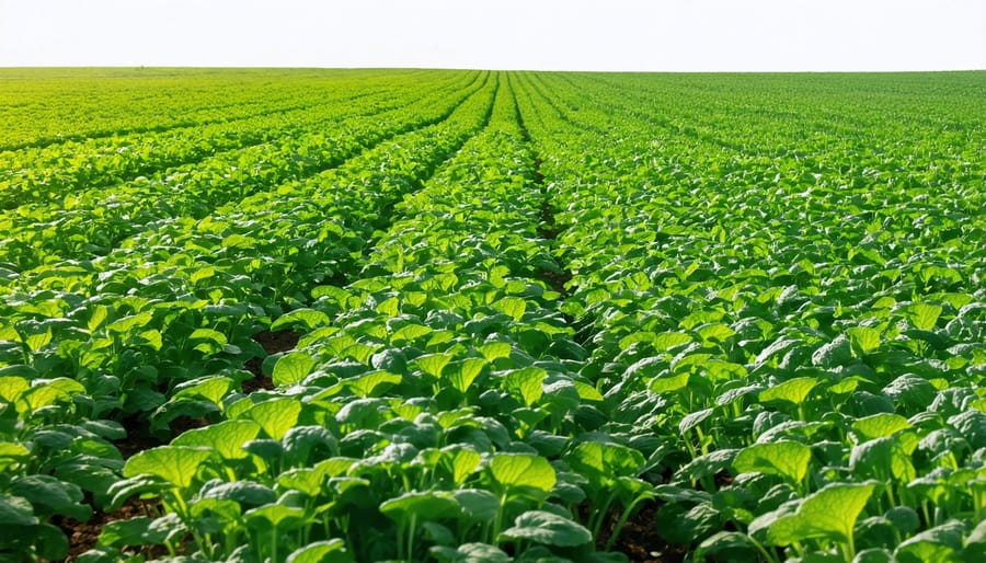 Lush cover crop field of clover and rye grass being incorporated into soil