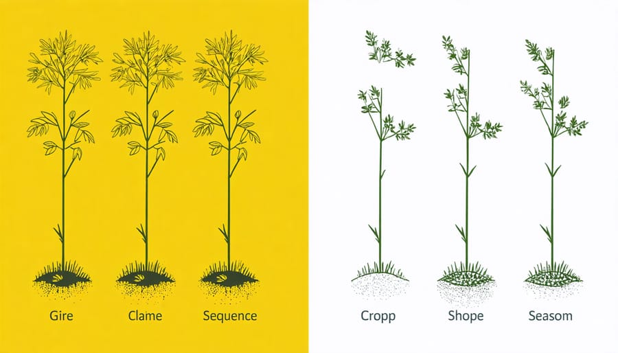 Circular diagram illustrating crop rotation patterns between plant families across four seasons