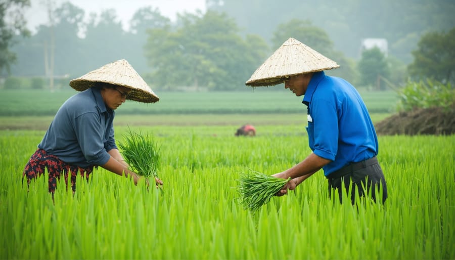Agricultural extension specialists demonstrating farming techniques to CSA farmers