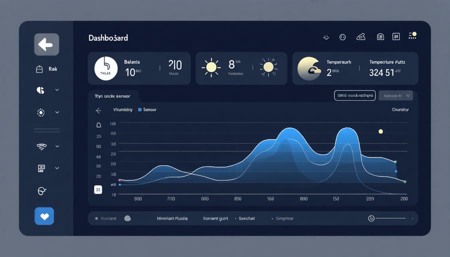 Farm management dashboard displaying climate sensor data and weather metrics