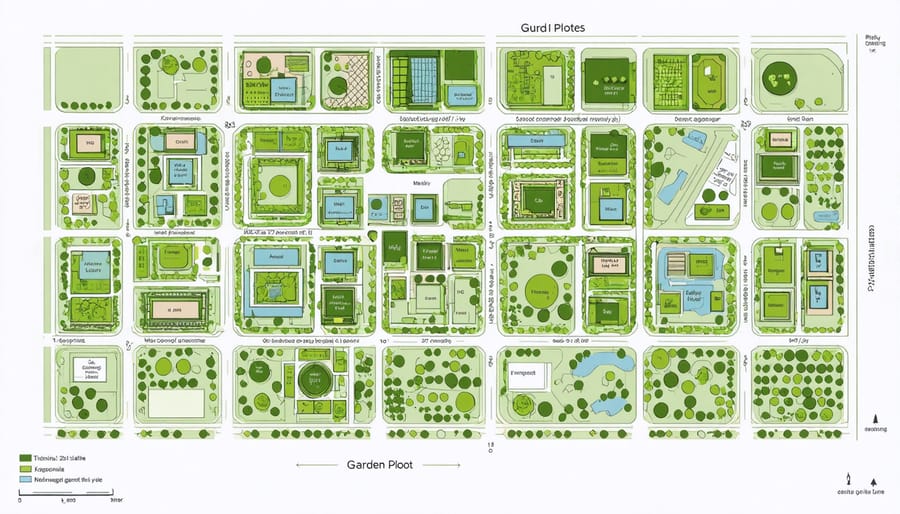 Illustrated city zoning map showing designated areas for community gardens and urban agriculture