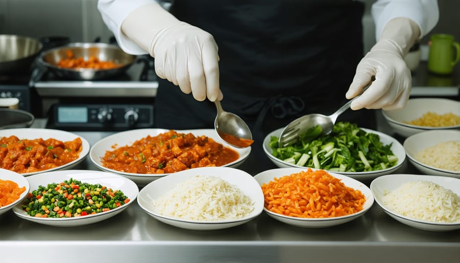Multiple dishes being prepared at once on stovetop and in oven for efficient batch cooking