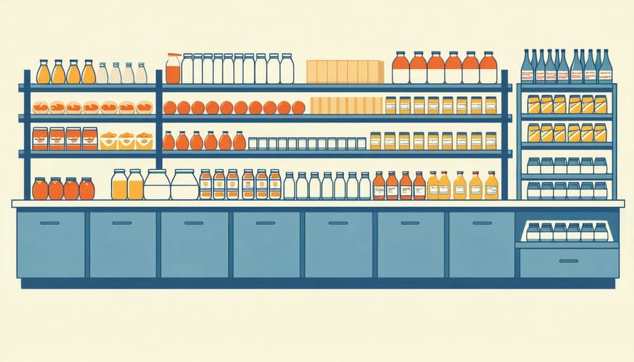Visual diagram demonstrating First In, First Out food storage organization system with arrows and labeled sections