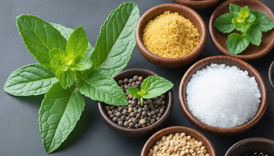 Variety of low glycemic natural sweeteners displayed in ceramic bowls