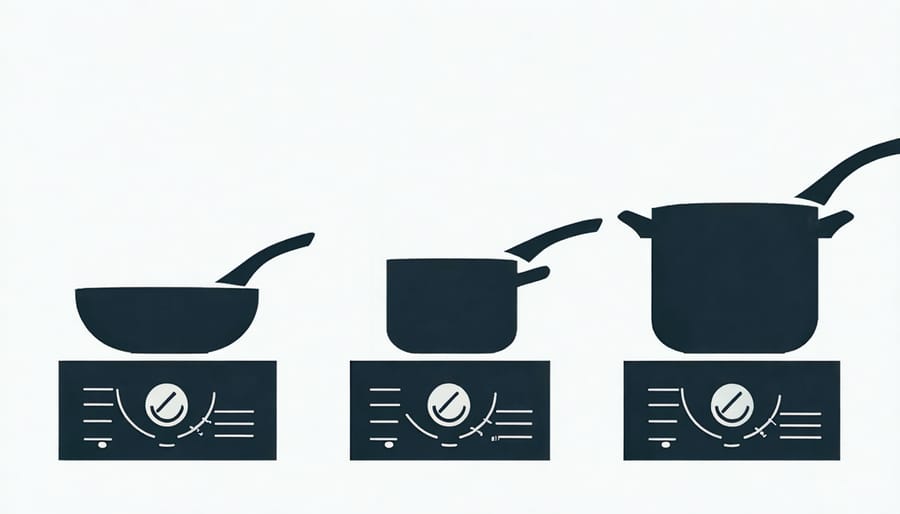 Diagram illustrating proper matching of pot sizes to burner sizes for energy efficiency