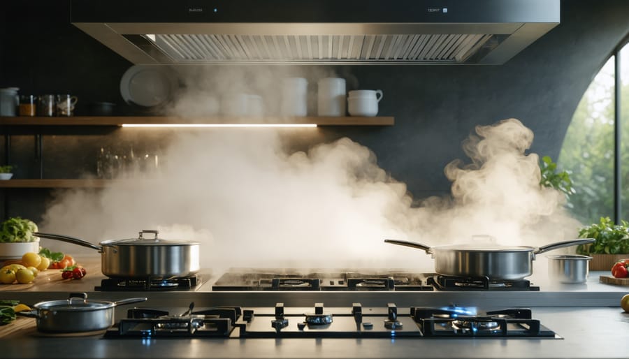 Professional steam oven with integrated water recycling system in modern kitchen