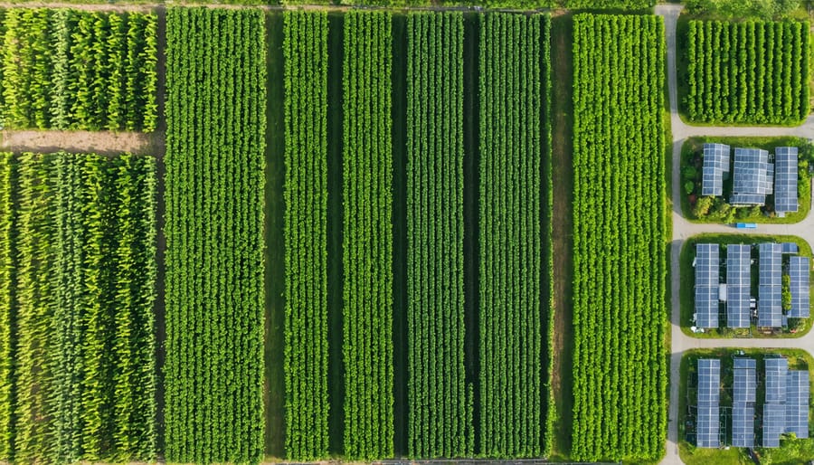 Bird's eye view of a Virginia CSA farm showcasing diverse agricultural operations