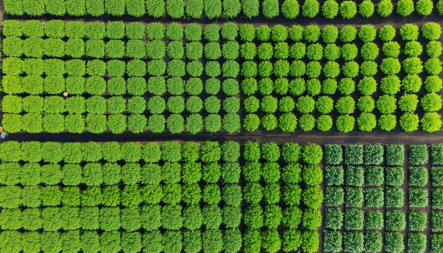 Sustainable water management infrastructure on an organic farm showing irrigation systems and water collection