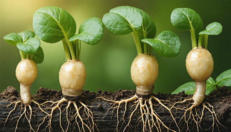 Close-up view of legume plant roots showing nitrogen-fixing nodules