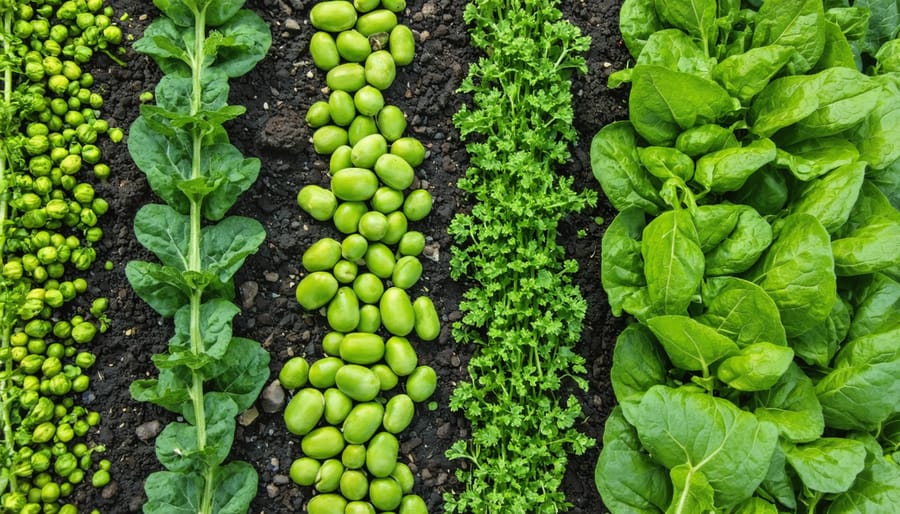 Mixed planting of different legume crops including peas, beans, and clover