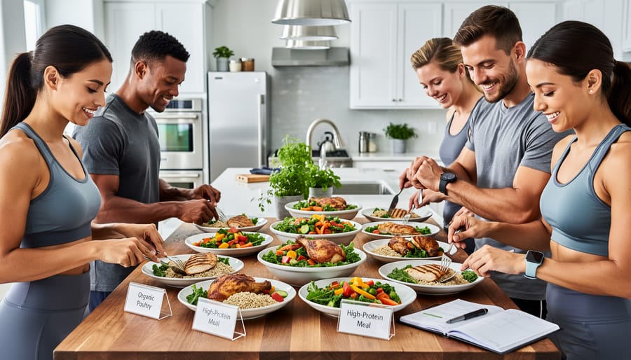 Athlete preparing organic chicken meal in kitchen for post-workout recovery