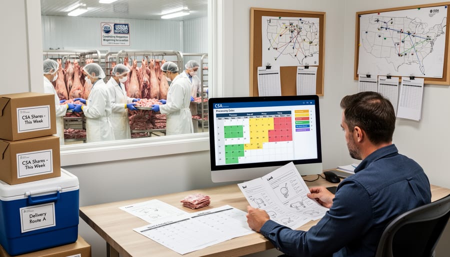 Farmer coordinating with USDA-inspected meat processing facility