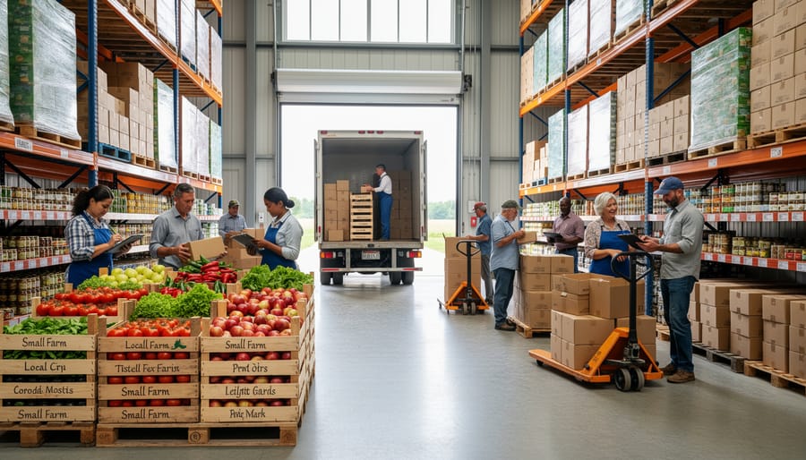 Farmers collaborating in shared warehouse distribution facility