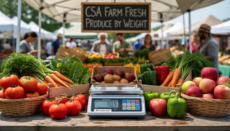 Commercial certified scale weighing fresh produce on farm stand table