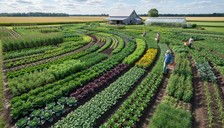 Farmer talking with CSA members in vegetable field during farm visit