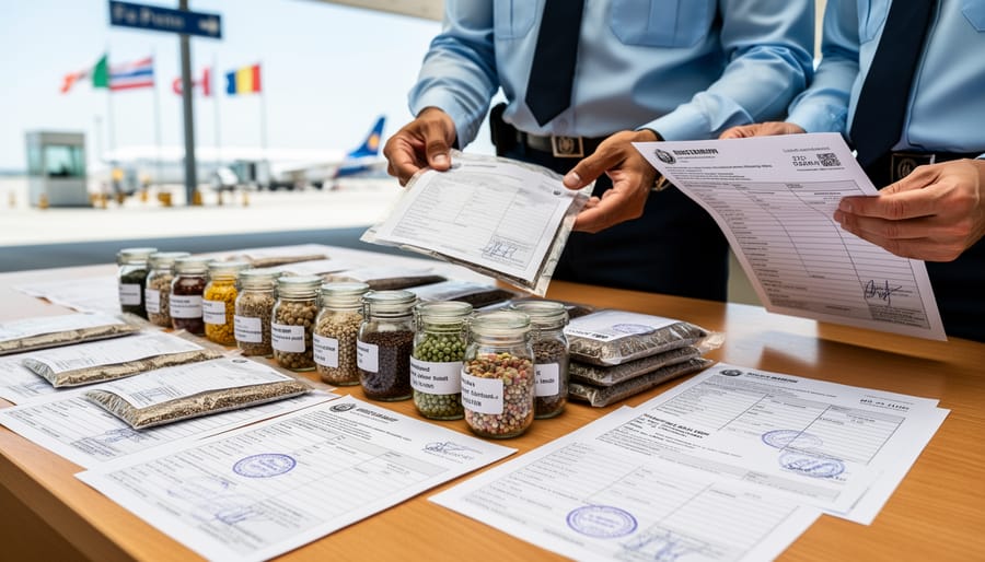 Gardener's hands sorting through diverse heirloom seeds and seed packets on wooden table