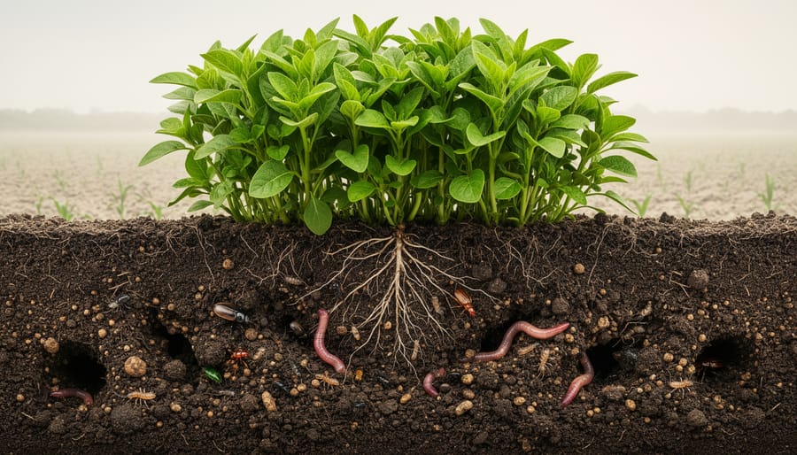 Close-up of rich organic soil with earthworms and compost in farmer's hands