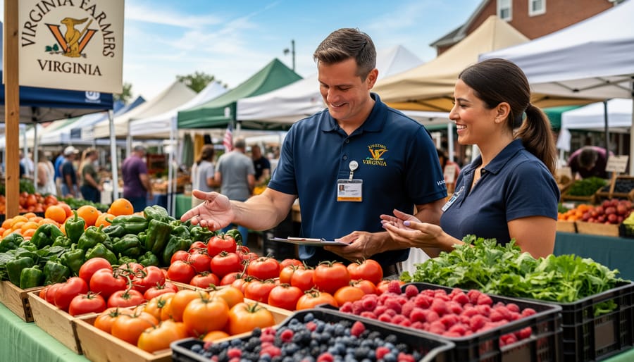 VDACS food safety inspector examining fresh produce at Virginia farm stand