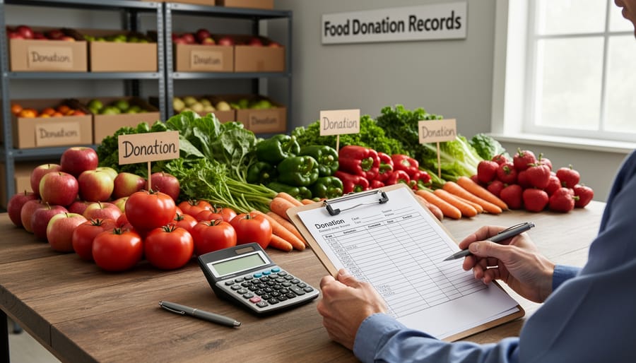 Farmer documenting harvest records with clipboard beside fresh produce basket