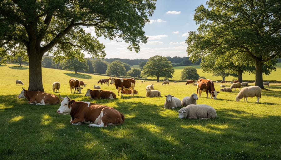 Cattle grazing in a silvopasture with shade trees